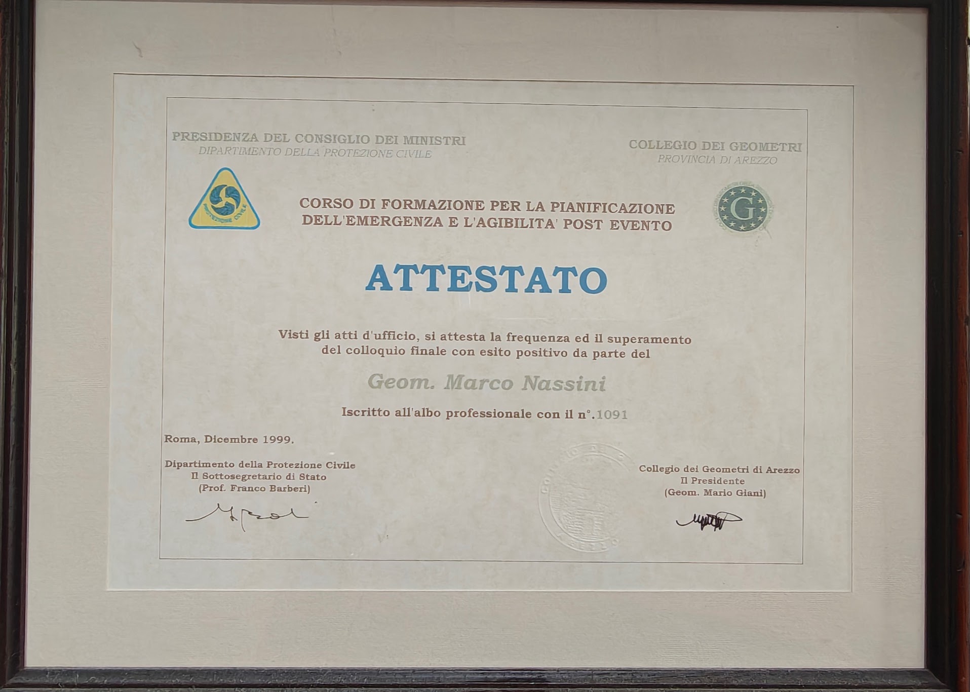 Attestato corso 1999